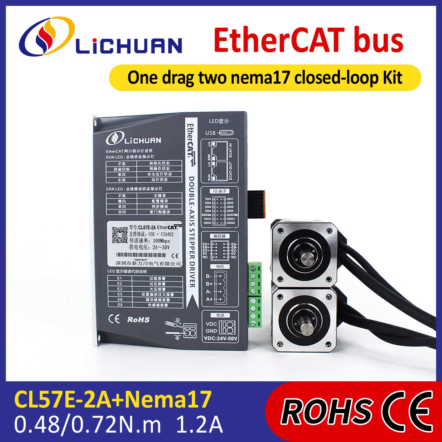 EtherCAT 2 Fazlı Nema17 2 Eksenli DC Kapalı Döngü Step Motor Sürücü Seti