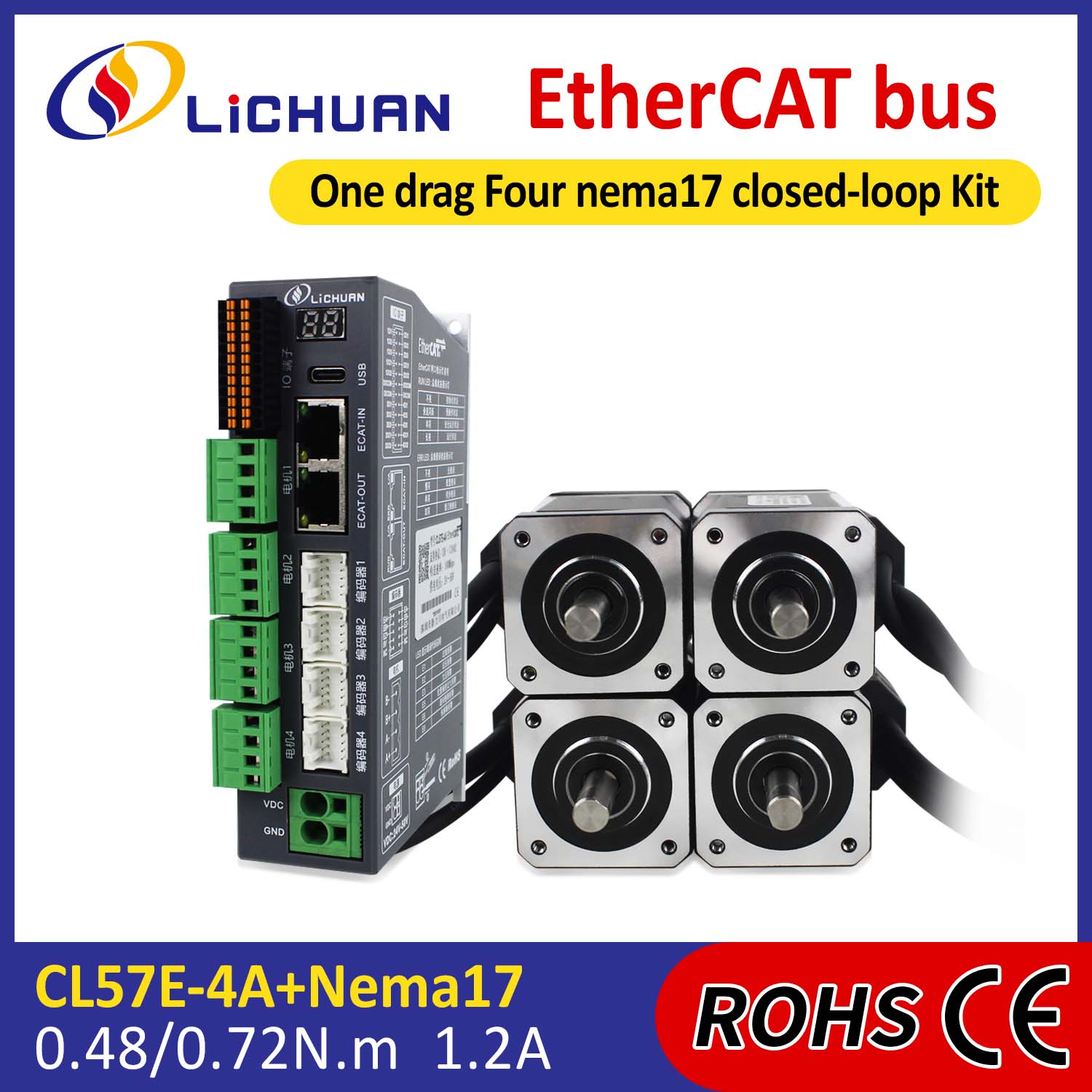 EtherCAT 2 Fazlı Nema17 4 Eksenli DC Kapalı Döngü Step Motor Sürücü Seti