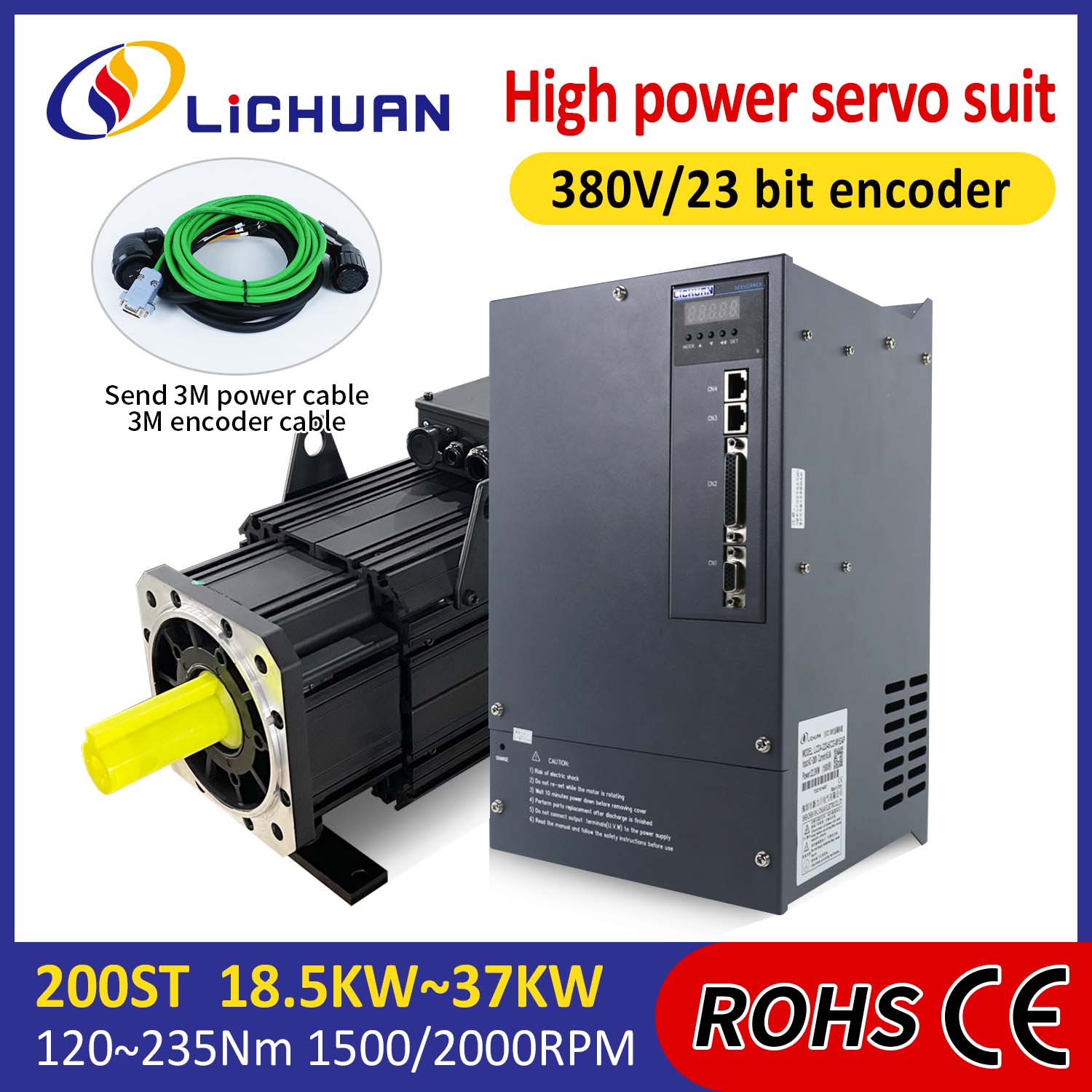 Lichuan AC Servo Motor Sürücüleri Kiti YÜKSEK GÜÇ 140N.m 22KW AC380V 44.7A 1500/2000RPM IP65