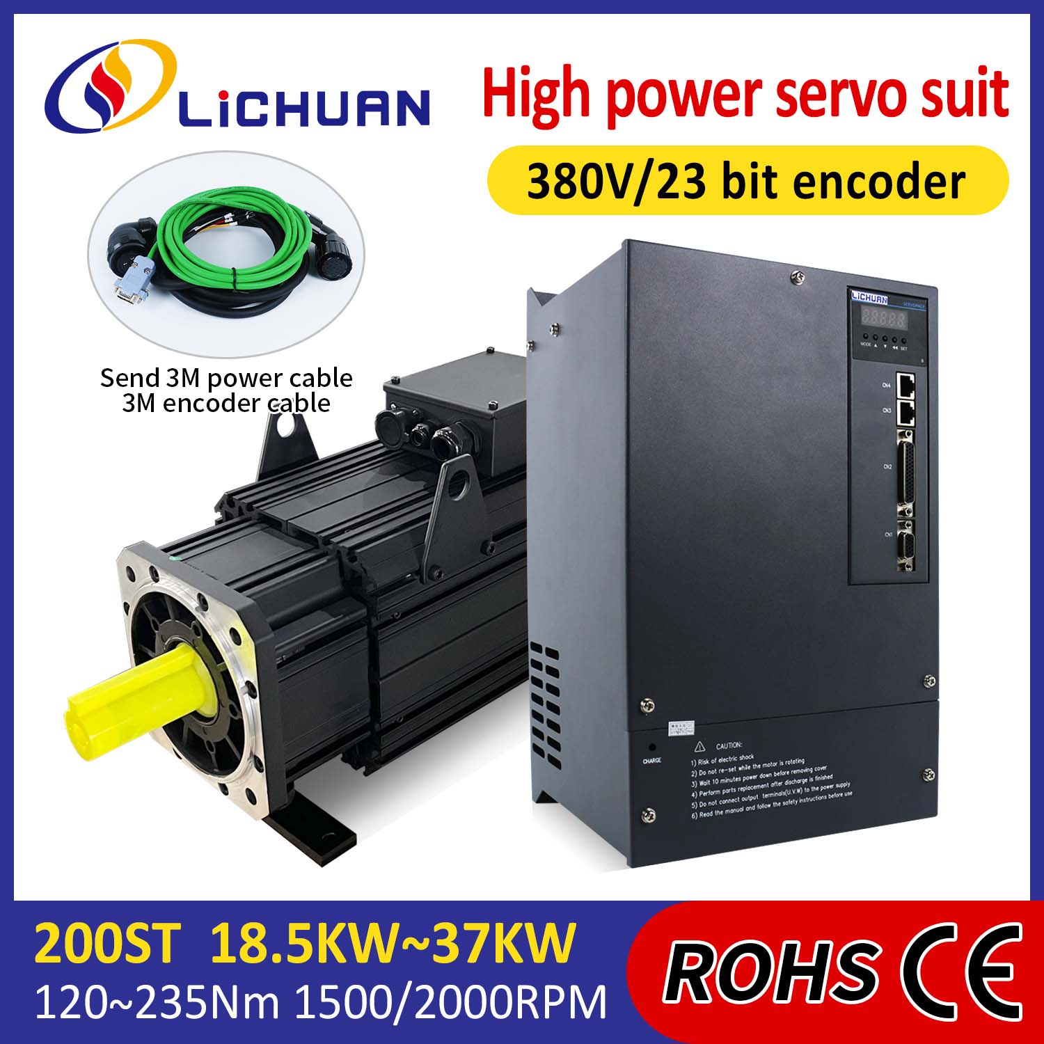 Lichuan AC Servo Motor Sürücüleri Kiti YÜKSEK GÜÇ 191N.m 30KW AC380V 52A 1500/2000RPM IP65